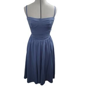 Womens Blue Summer Dress Medium Sweetheart Spaghetti Strap Corset A-Line Midi